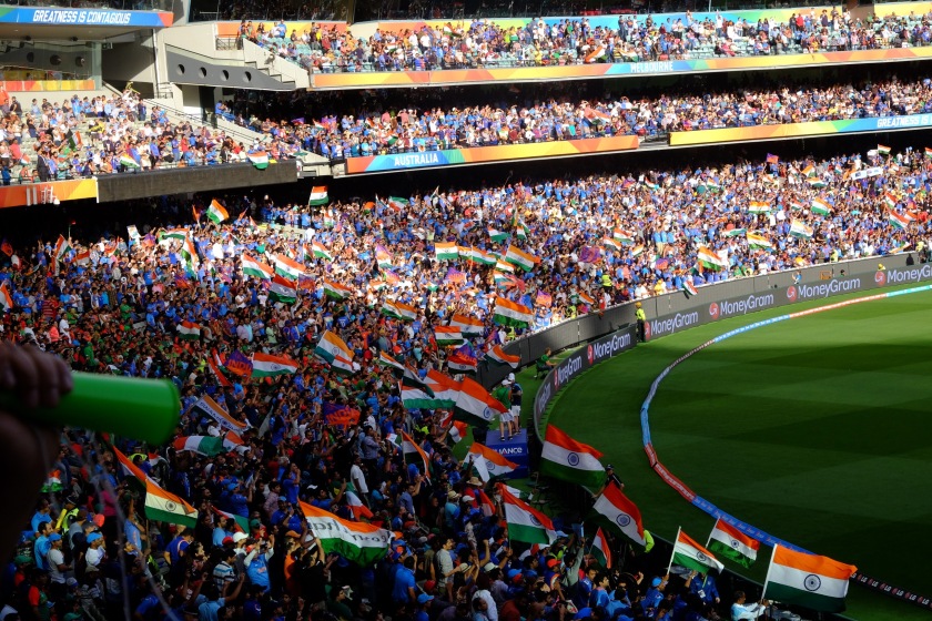 Indian flags waving in the Melbourne Cricket Ground